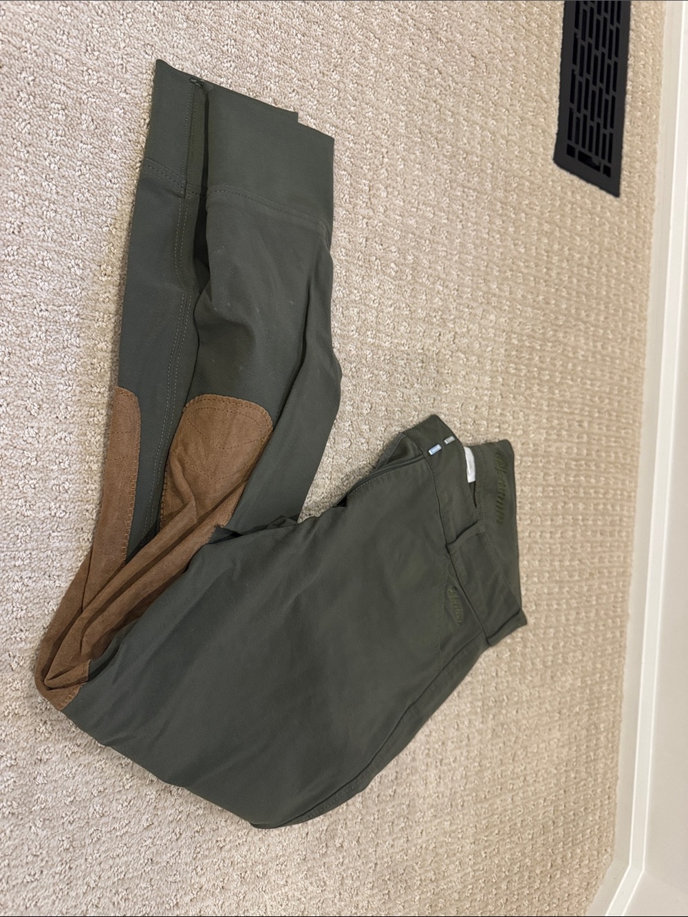 Riding Breeches Trousers in Olive with Brown Knee Patches